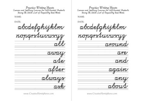 Printable Left Handed Handwriting Practice Sheets Pdf