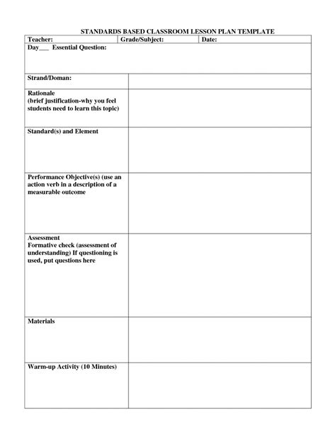 Printable Lesson Plan Template With Standards