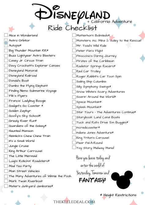 Printable List Of Disneyland Rides