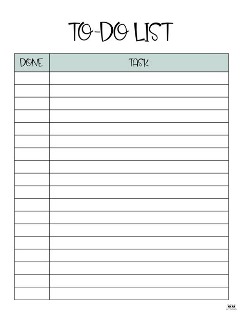 Printable Lists Free