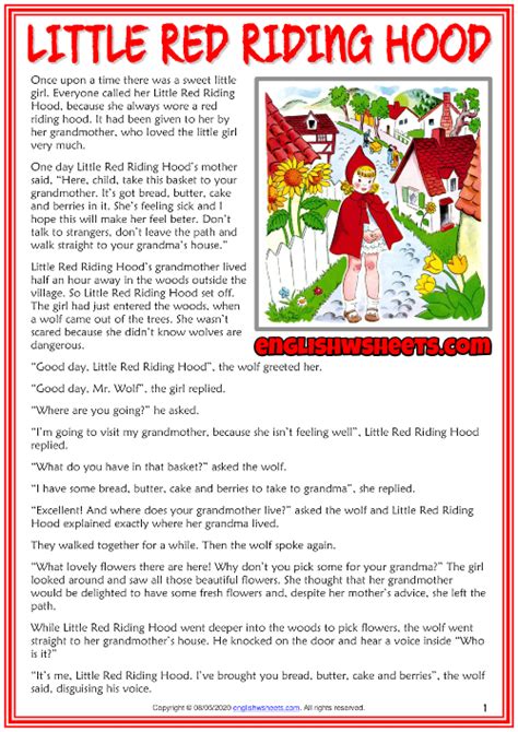 Printable Little Red Riding Hood Story