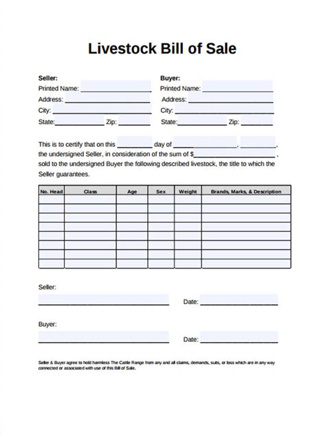 Printable Livestock Bill Of Sale