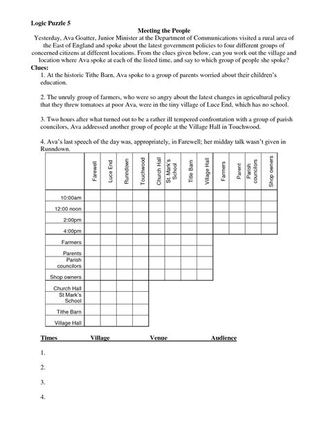 Printable Logic Puzzles With Clues