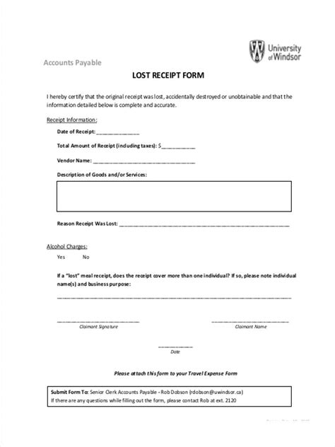 Printable Lost Receipt Form