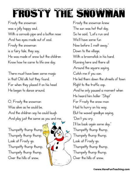 Printable Lyrics Of Frosty The Snowman