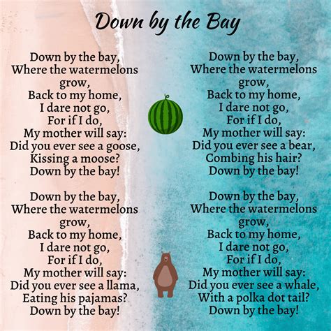 Printable Lyrics To Down By The Bay