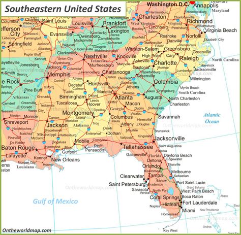 Printable Map Of Southeastern United States