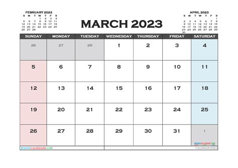 Printable March Calendar 2023