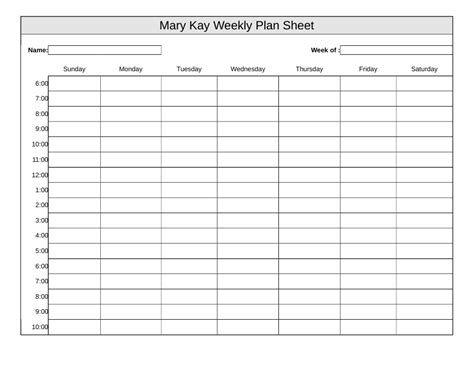 Printable Mary Kay Weekly Plan Sheet