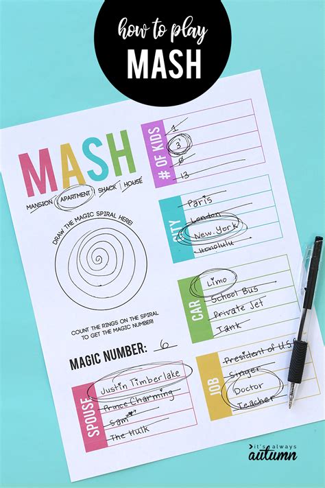 Printable Mash Game
