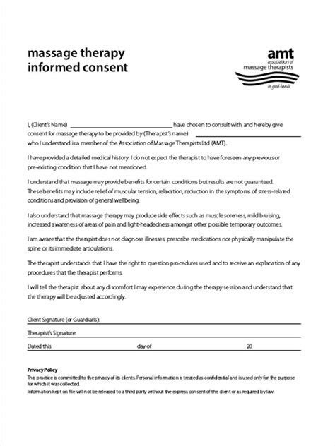 Printable Massage Therapy Consent Form Template