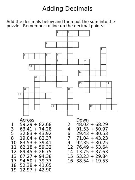 Printable Math Crossword Puzzles