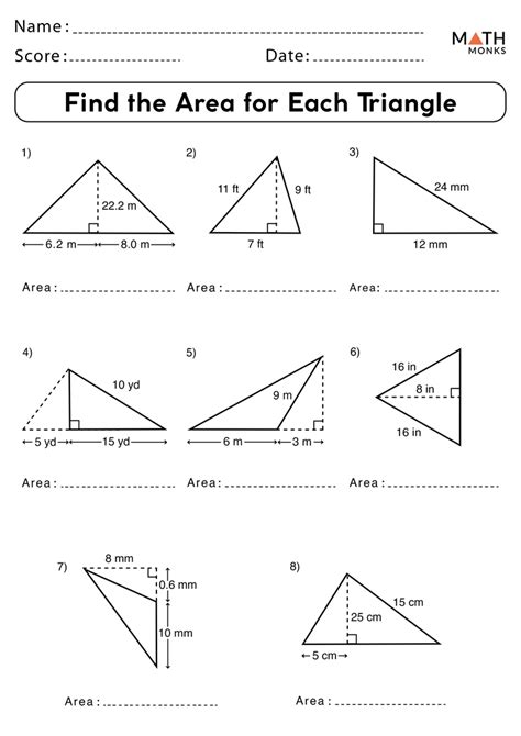 Printable Math Worksheets Triangle Area