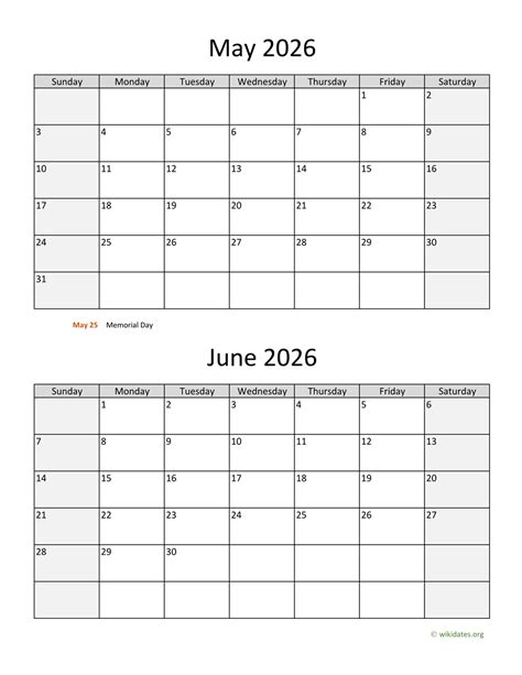 Printable May June 2026 Calendar