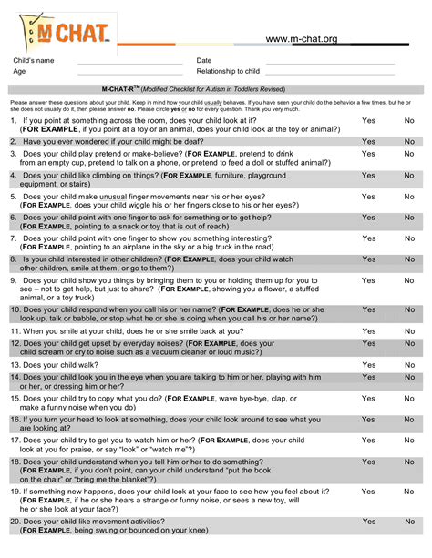 Printable Mchat