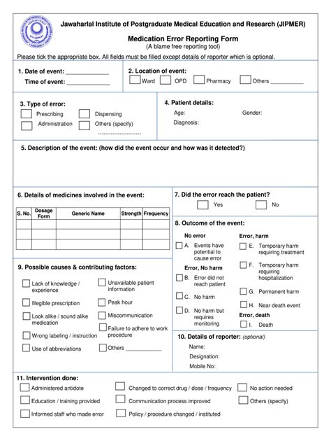 Printable Medication Error Form Template