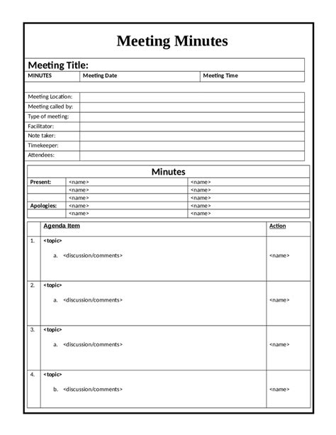 Printable Minutes Of Meeting Sample Pdf