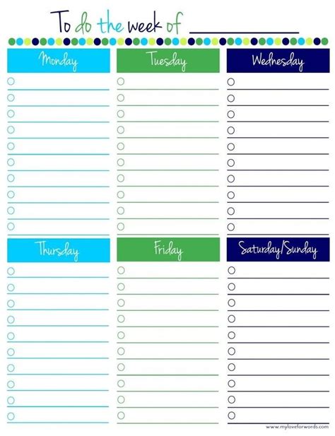 Printable Monday Friday Todo List