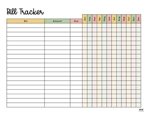 Printable Monthly Bill Tracker