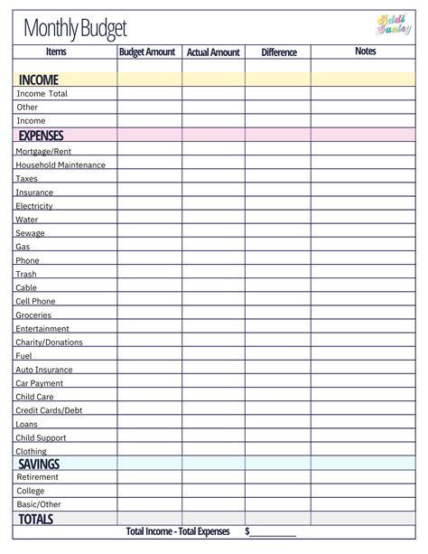 Printable Monthly Expense Sheet