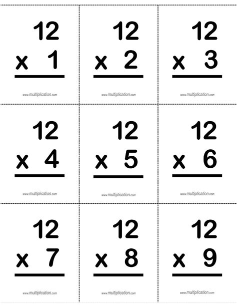 Printable Multiplication Flash Cards 0 12 With Answers On Back