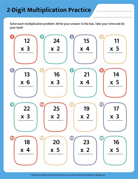 Printable Multiplication Worksheets Forth Grade Two Digit By Two Digit