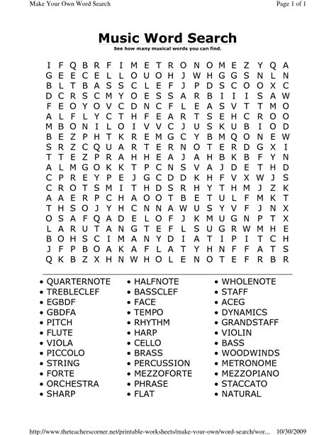Printable Music Word Search Puzzles