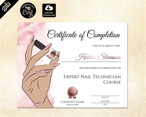 Printable Nail Technician Certificate Template