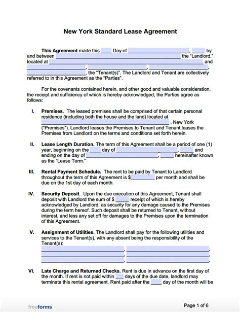 Printable New York City Residential Lease Agreement Form