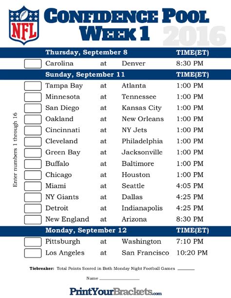 Printable Nfl Pool