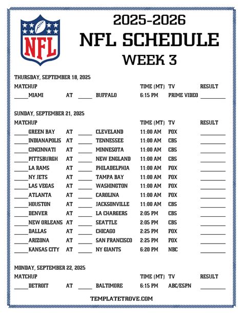 Printable Nfl Schedule Week 3