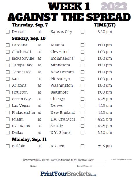 Printable Nfl Week 1