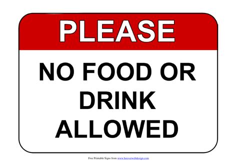 Printable No Food Or Drink Sign
