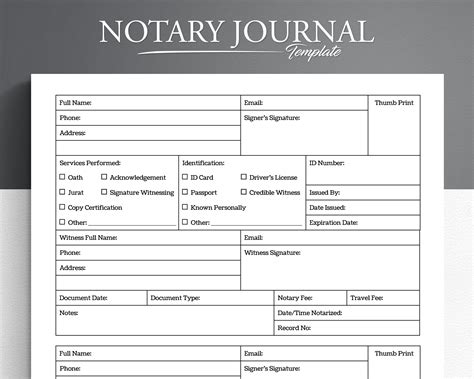 Printable Notary Journal Template