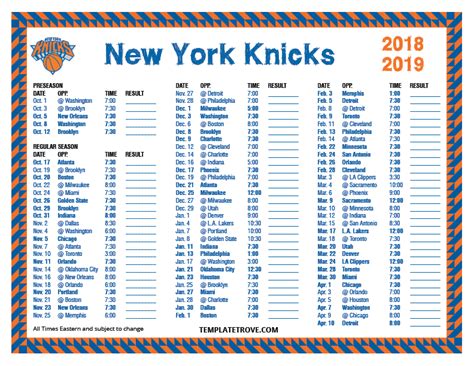 Printable Ny Knicks Schedule