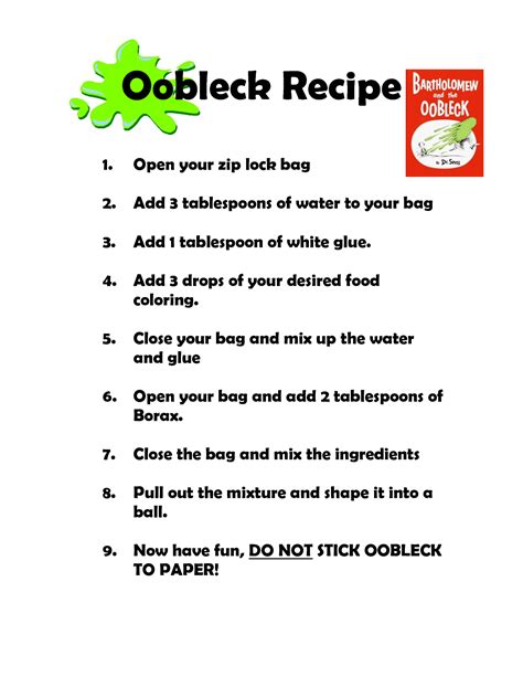 Printable Oobleck Recipe