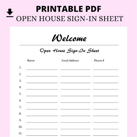 Printable Open House Sign In Sheet Pdf
