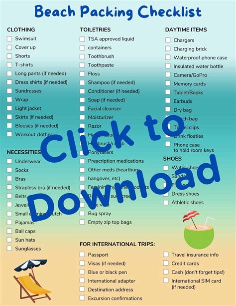 Printable Packing List For The Beach