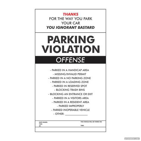 Printable Parking Violation Notice