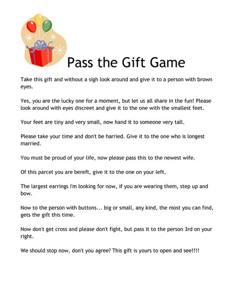 Printable Pass The Gift Game Poem