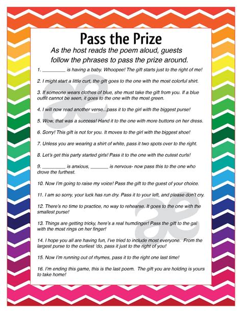 Printable Pass The Prize Game