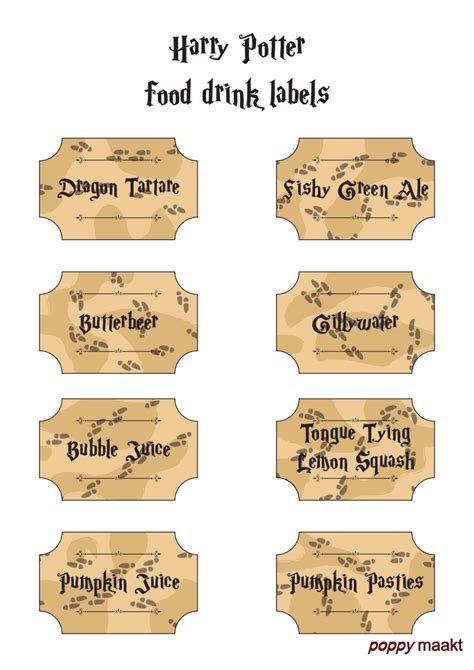 Printable Pdf Printable Harry Potter Food Labels
