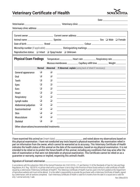 Printable Pdf Veterinary Health Certificate Form