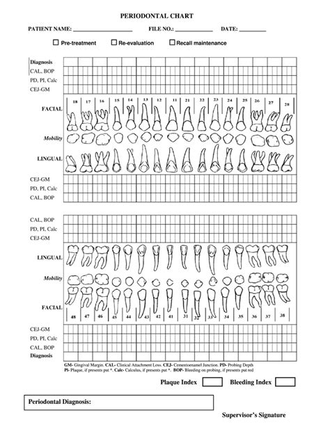 Printable Periodontal Probing Chart