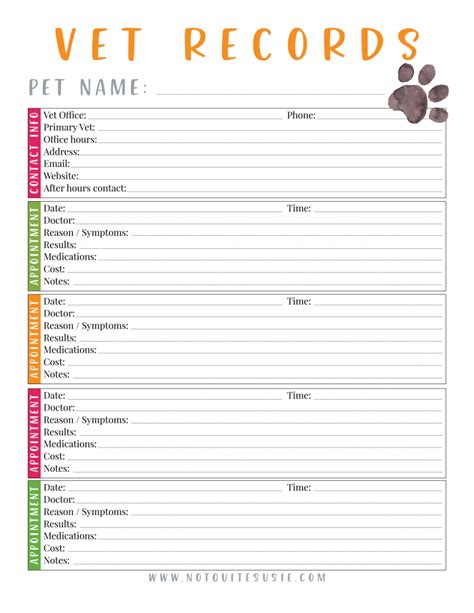 Printable Pet Health Record