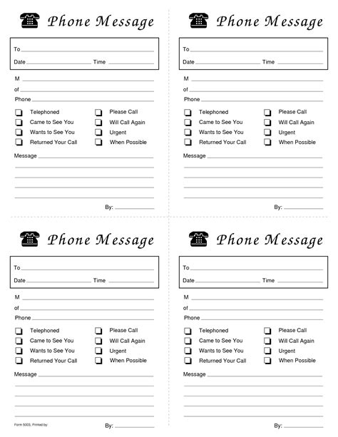 Printable Phone Message Template