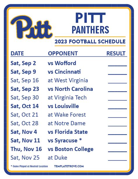 Printable Pitt Football Schedule 2022