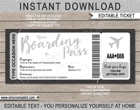 Printable Plane Ticket Gift