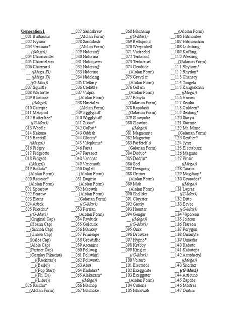 Printable Pokemon Checklist Gen 1 8