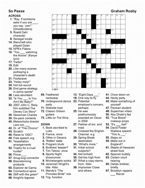 Printable Pop Culture Crossword Puzzles